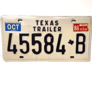 Vintage Texas Trailer License Plate 1986